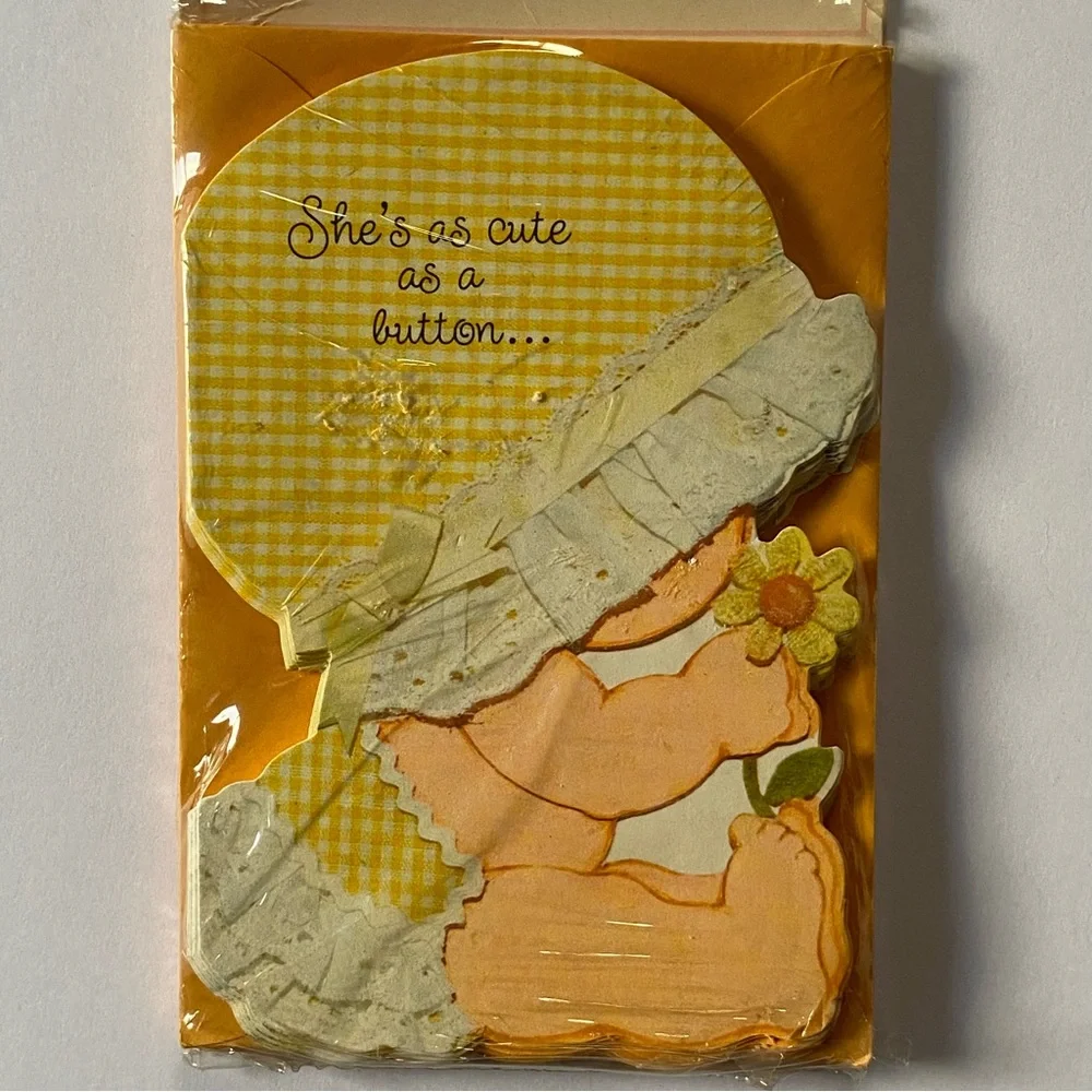 Vintage Hallmark Birth Announcements Sealed Pack Baby Girl Yellow Gingham Daisy
